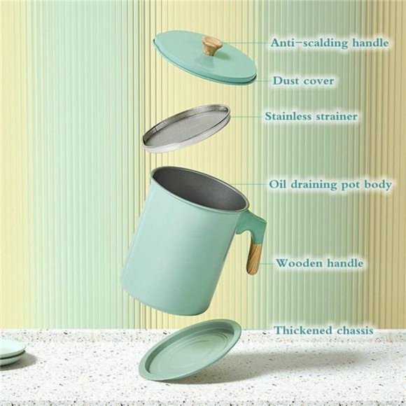 Pink Oil Storage & Bacon Grease Container with Strainer for Kitchen(48oz / 1.4L) - Picture 8 of 9